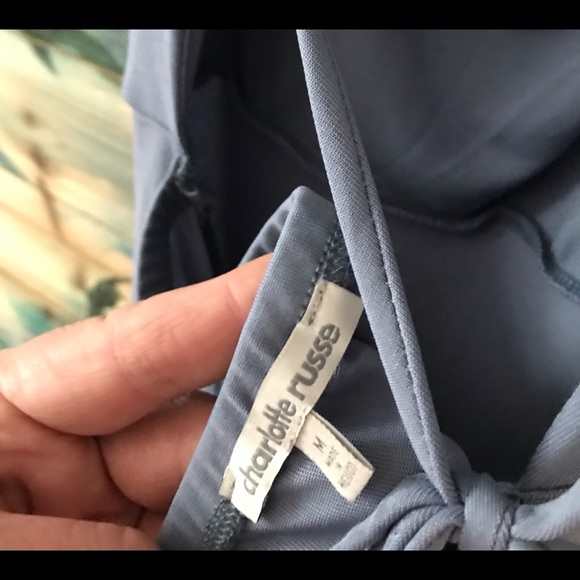 Charlotte Russe Dusty Blue Halter Dress with Tie in Back Low Back with Elastic - Picture 7 of 7